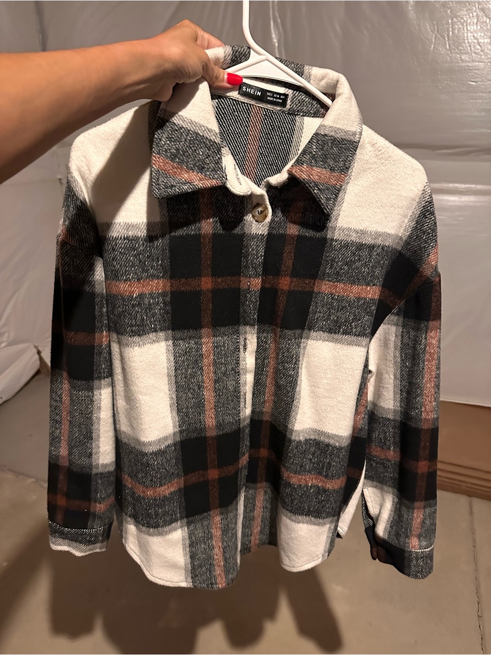 SHEIN Cream, Black & Brown Plaid Button-Front Shacket
